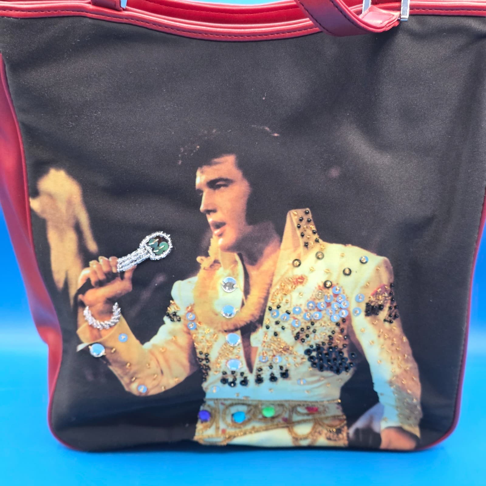 Vintage Y2K ELVIS PRESLEY Red Handbag Purse 10" x 12" x 4" - Thumbnail 13