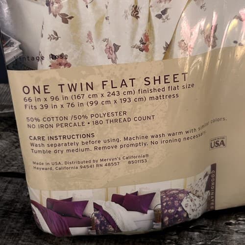 CARESS VINTAGE ROSE PRINT TWIN FLAT SHEET BRAND NEW IN PACKAGE COTTAGE CORE - Thumbnail 7