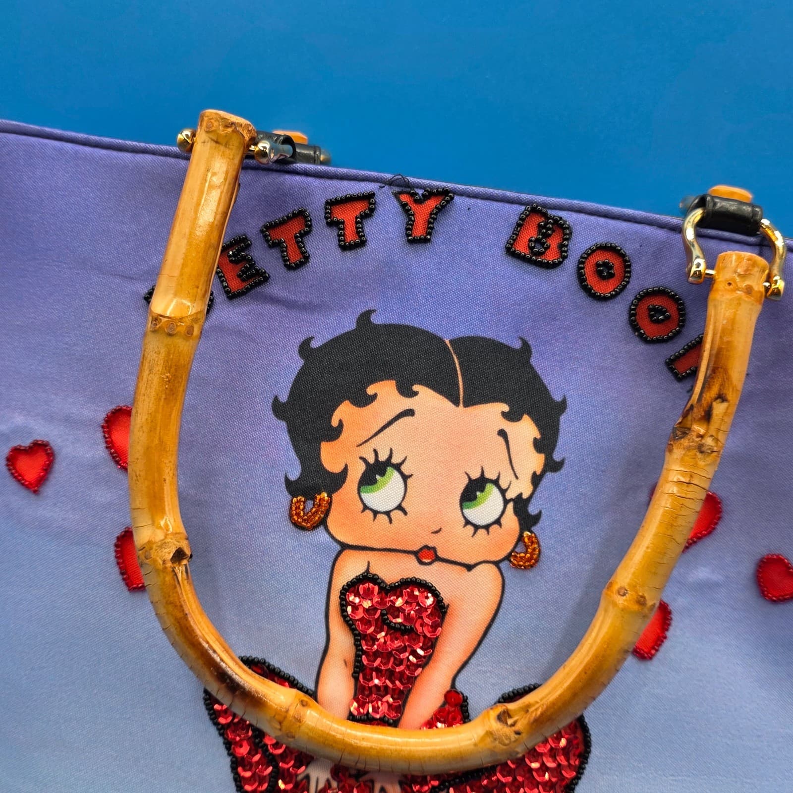 Betty Boop in Red Sequin and Beads Dress Hand Bag Faux Bamboo Handles Rare OOAK - Thumbnail 12