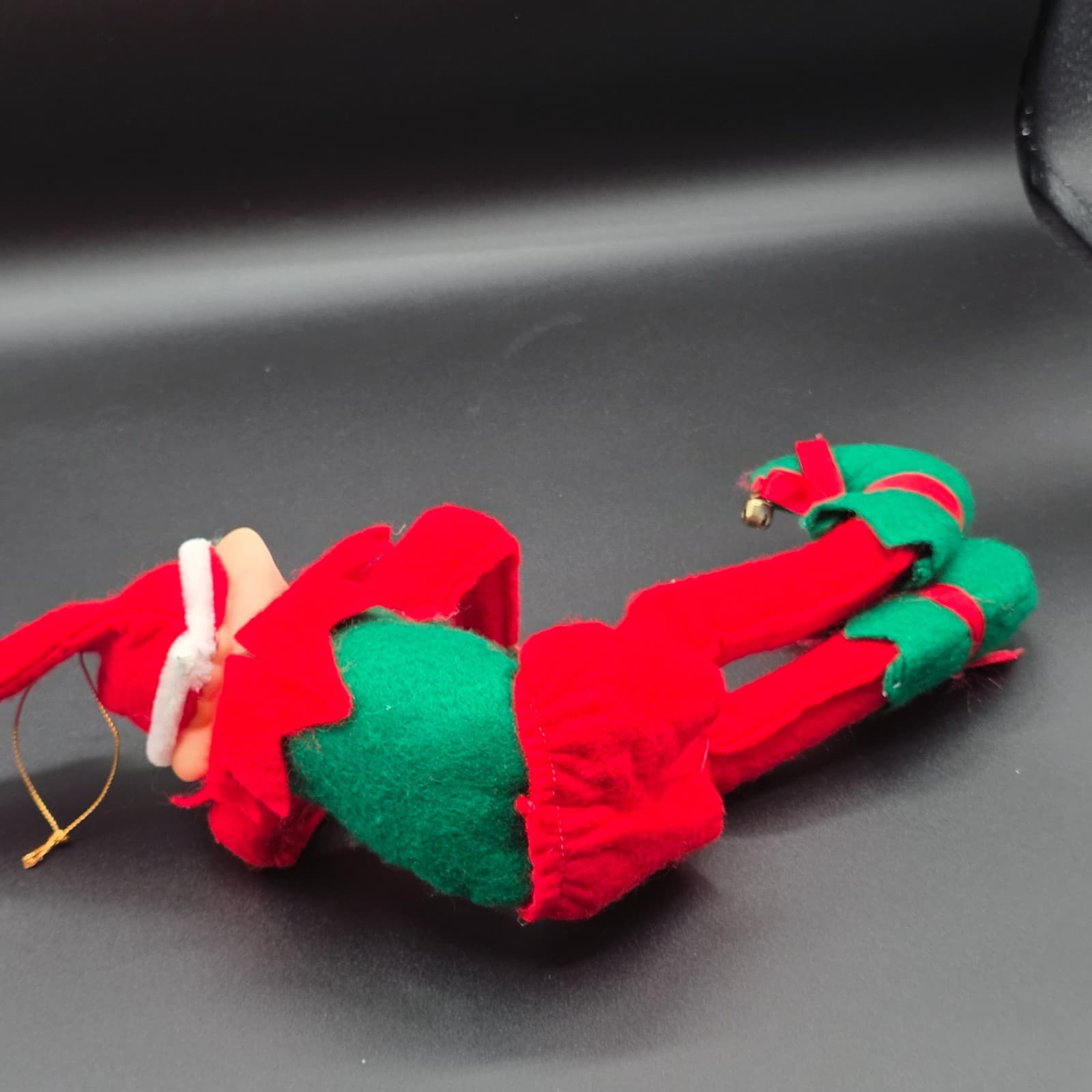Vintage Rubber Faced Felt Plush Elf Doll Figurine Sitter Christmas 13" Long - Thumbnail 6