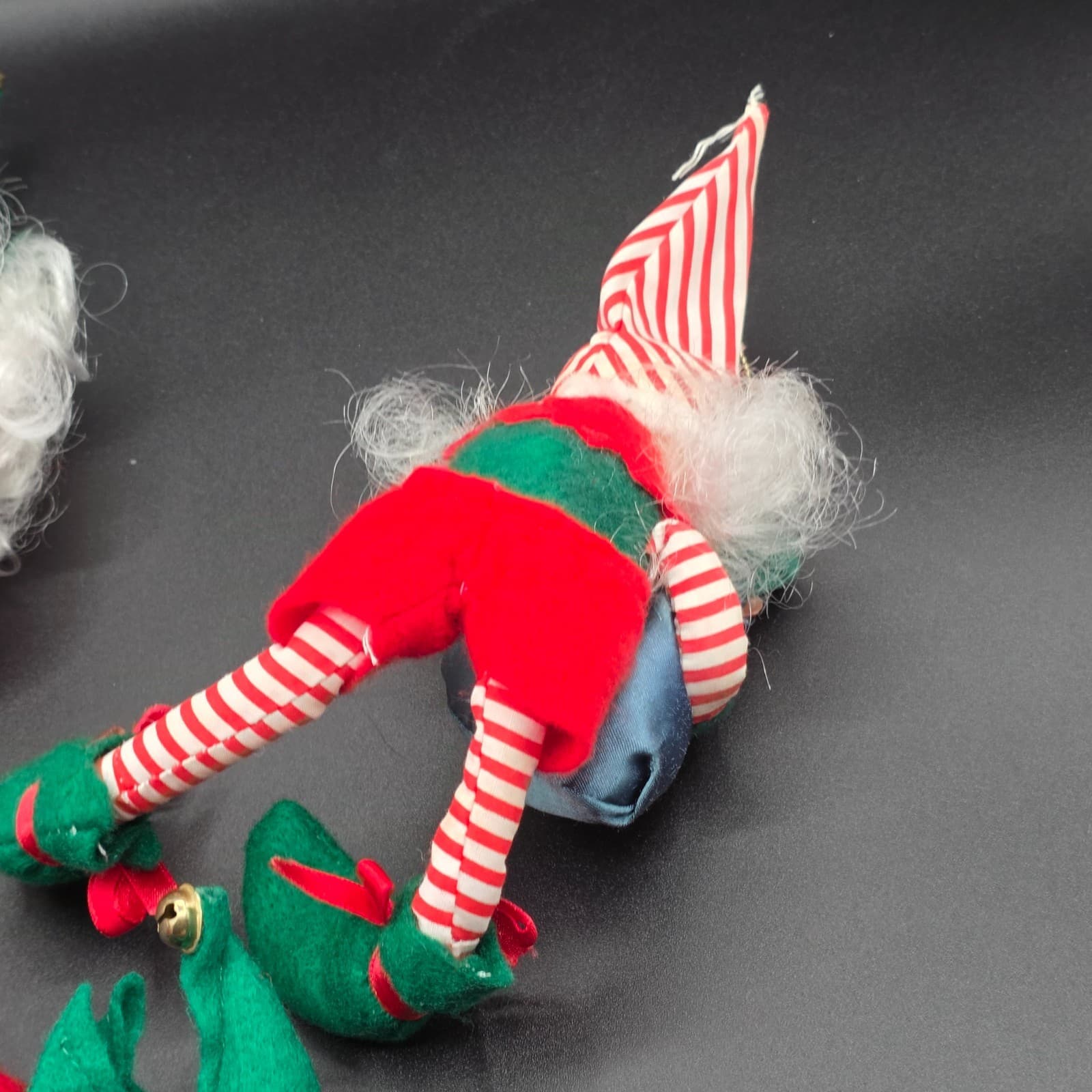 Vintage 2 Felt Bendable Long Leg Santa Claus Elf Shelf Sitter 13" & 8" Long - Thumbnail 7