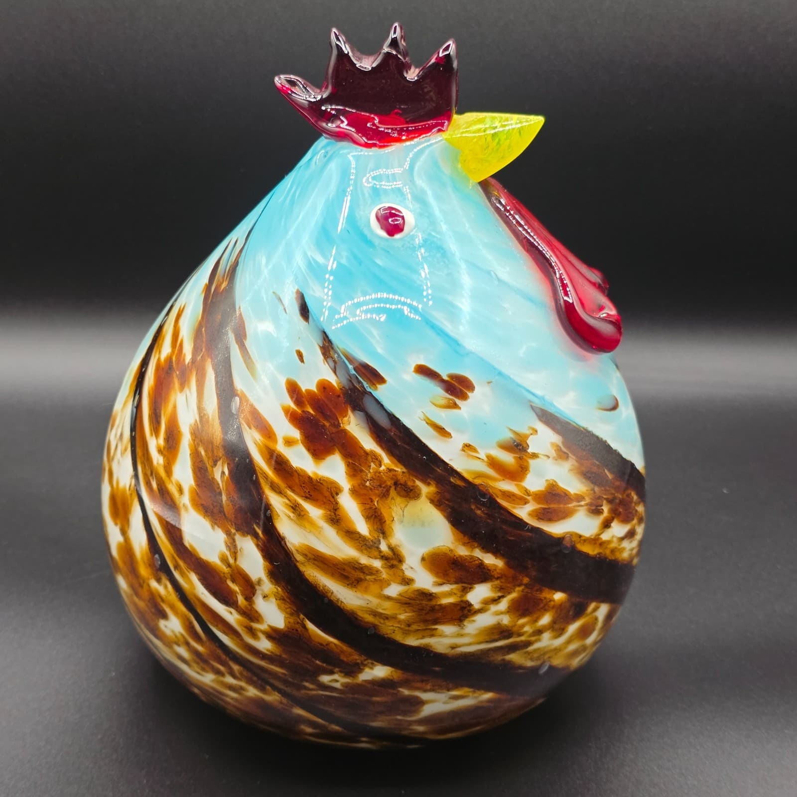 VINTAGE MURANO Style Studio Art Glass Rooster Sculpture Multicolored Swirls 8.5” - Thumbnail 4