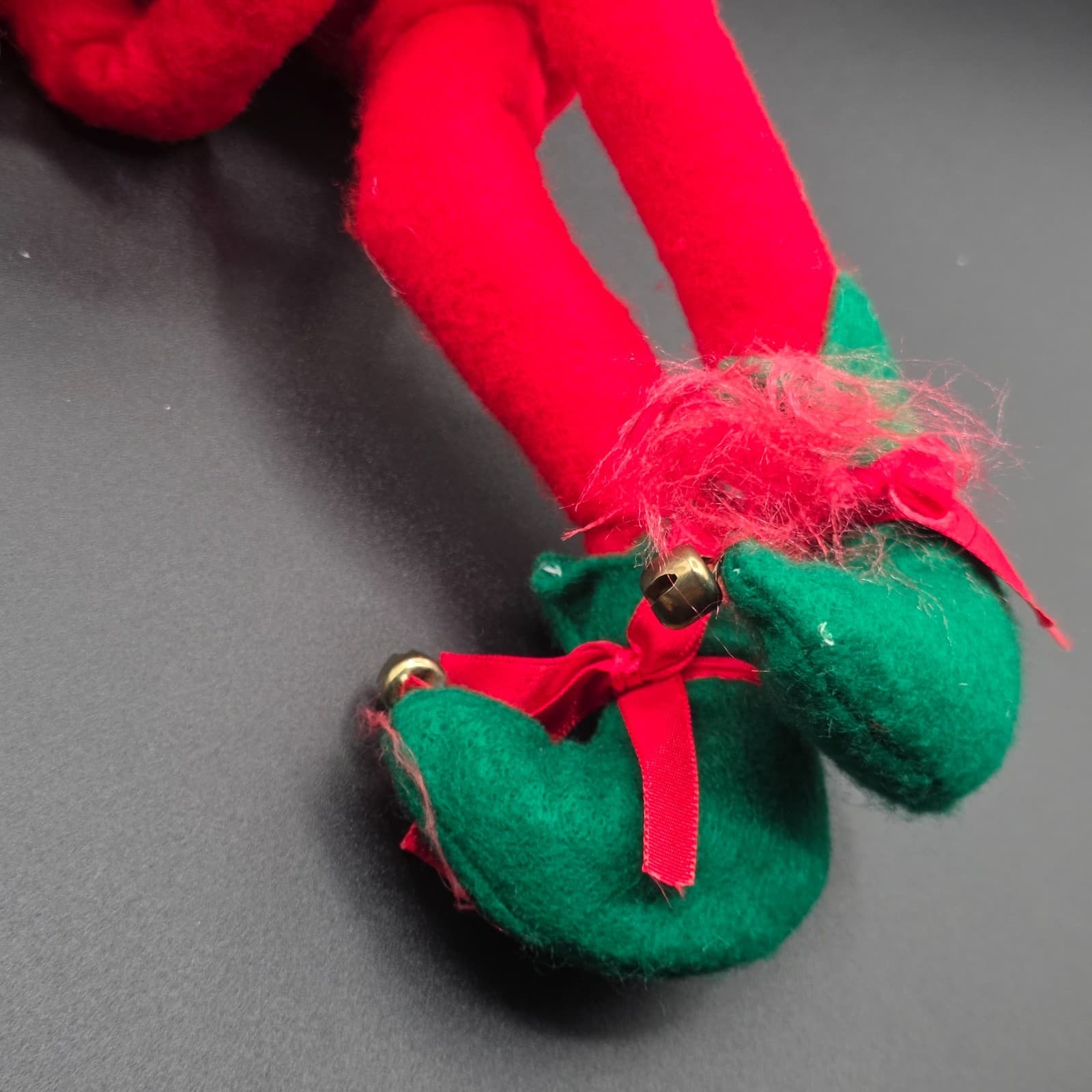 Vintage Rubber Faced Felt Plush Elf Doll Figurine Sitter Christmas 13" Long - Thumbnail 4