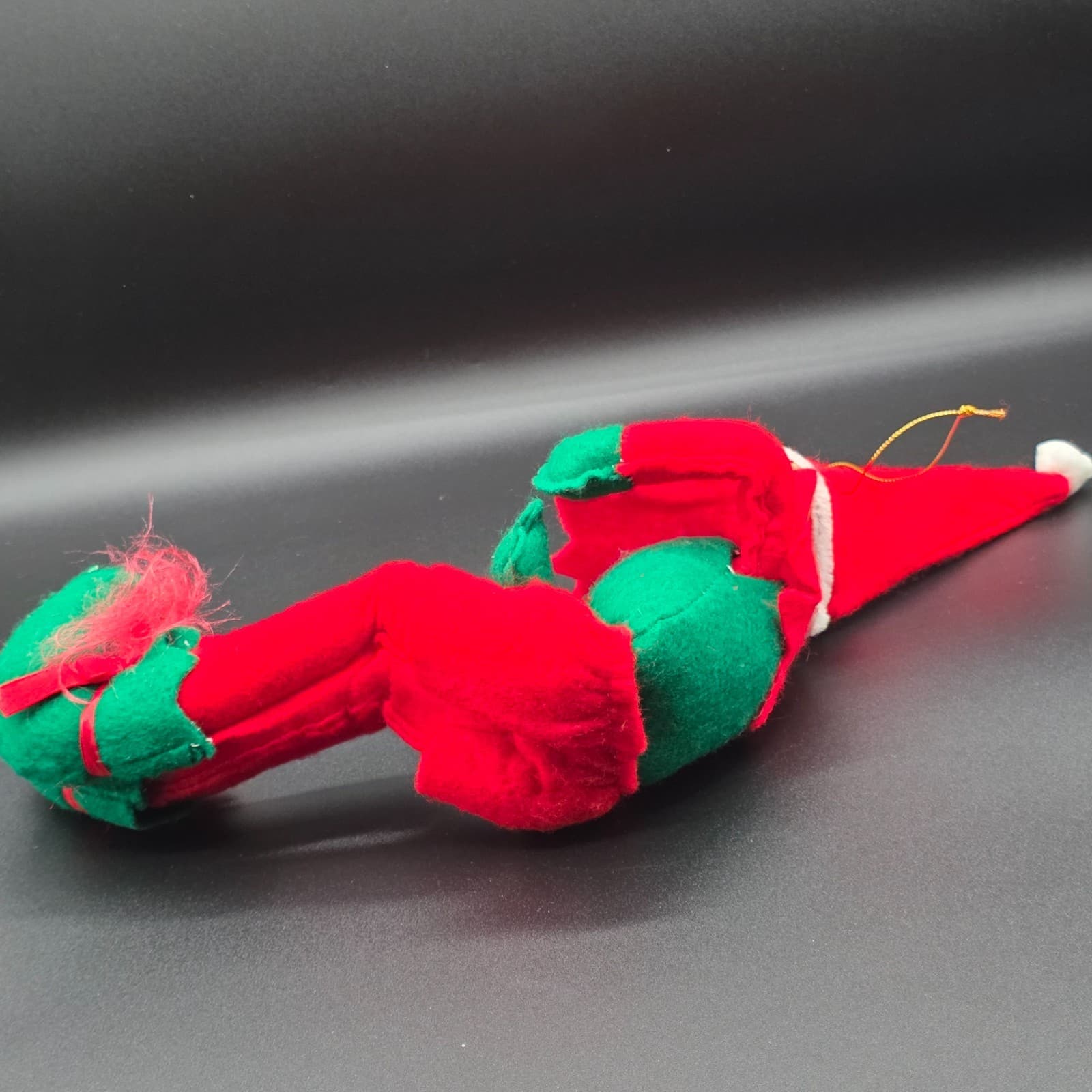 Vintage Rubber Faced Felt Plush Elf Doll Figurine Sitter Christmas 13" Long - Thumbnail 5