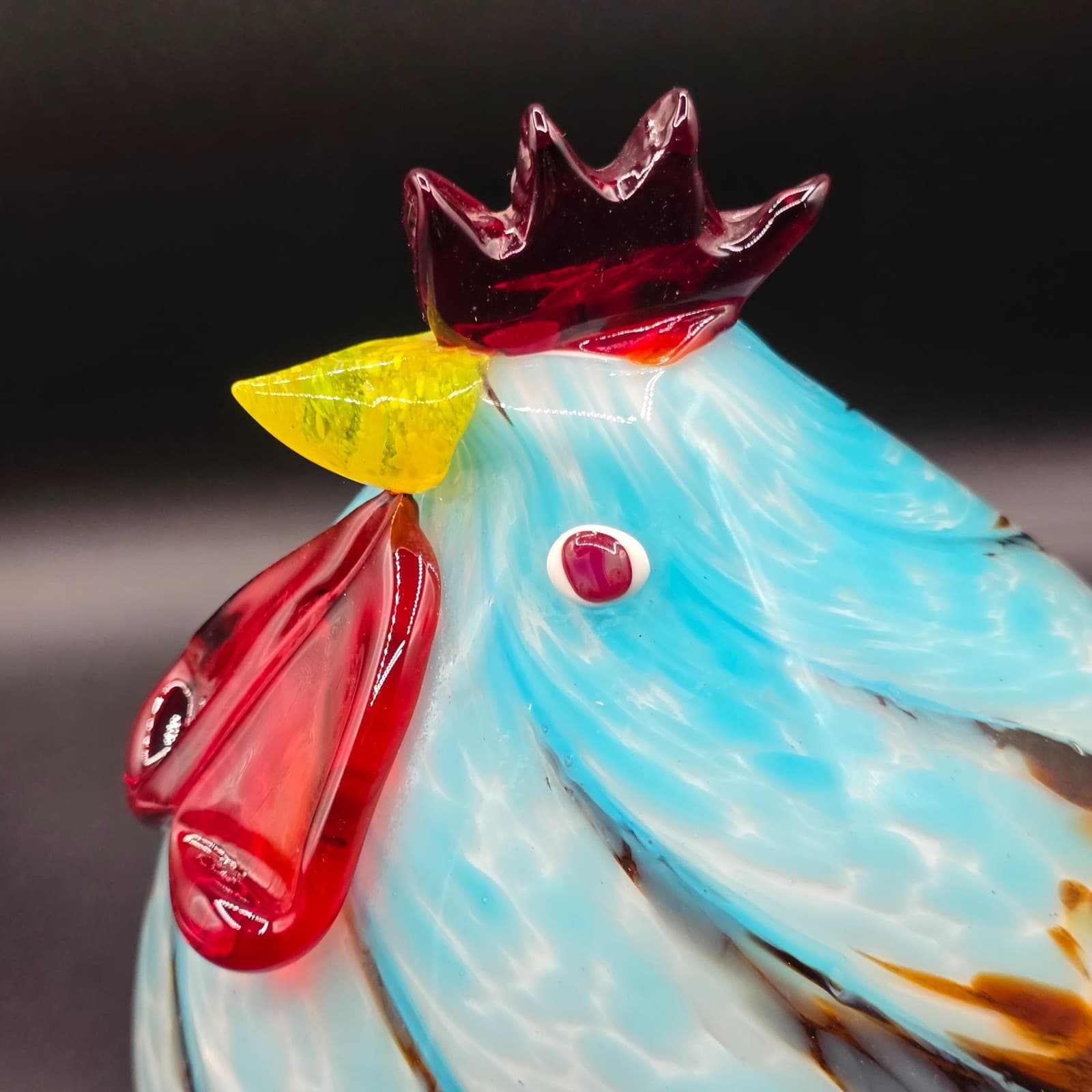 VINTAGE MURANO Style Studio Art Glass Rooster Sculpture Multicolored Swirls 8.5” - Thumbnail 2