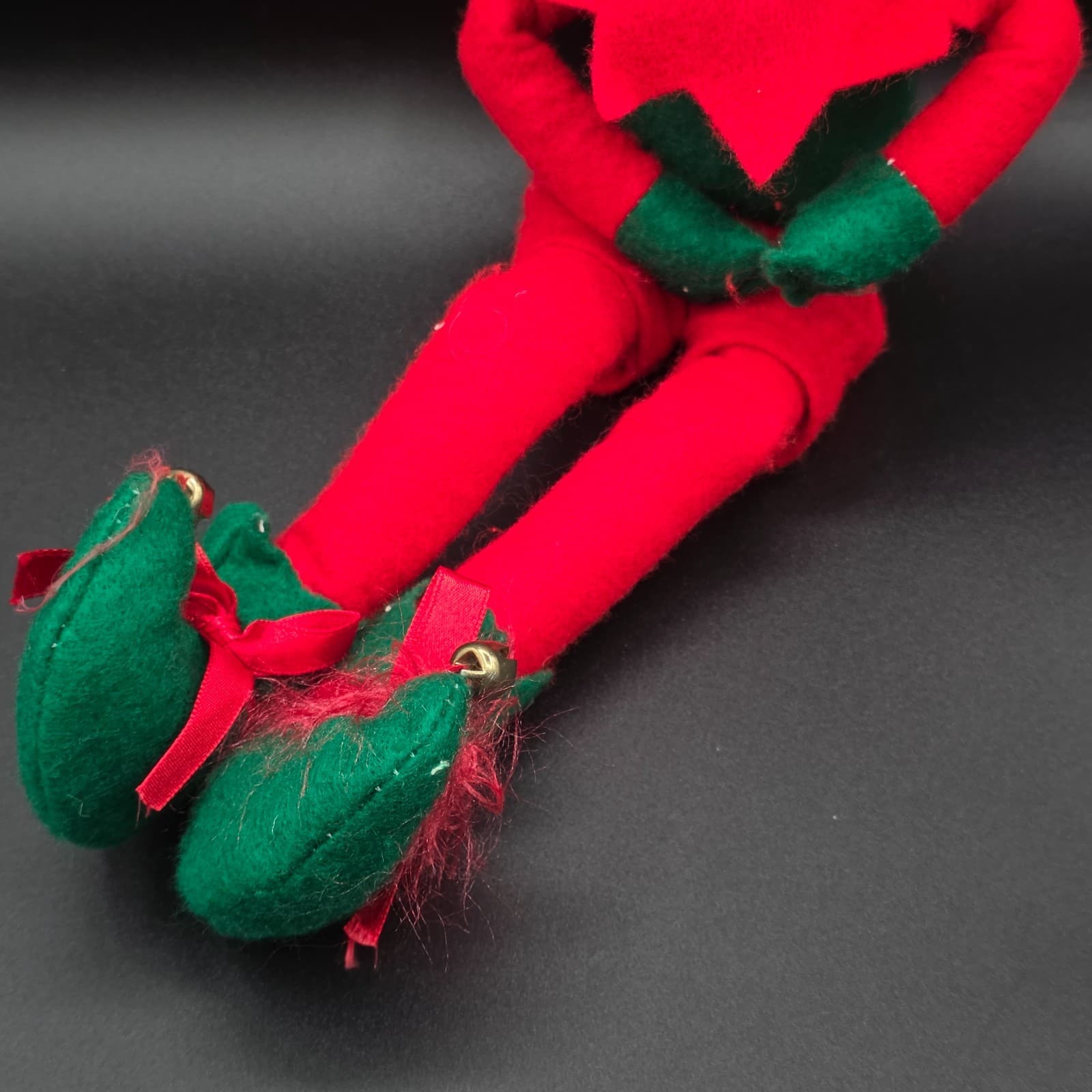Vintage Rubber Faced Felt Plush Elf Doll Figurine Sitter Christmas 13" Long - Thumbnail 3
