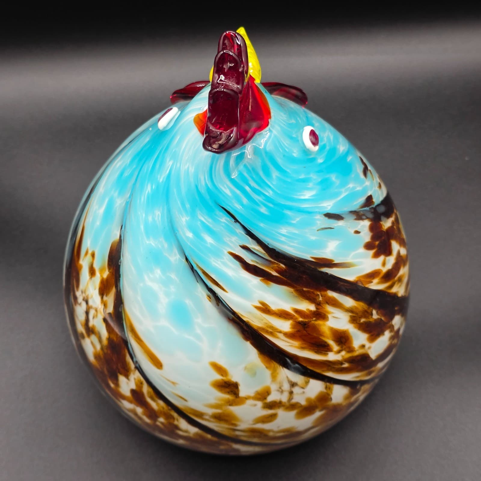 VINTAGE MURANO Style Studio Art Glass Rooster Sculpture Multicolored Swirls 8.5” - Thumbnail 6