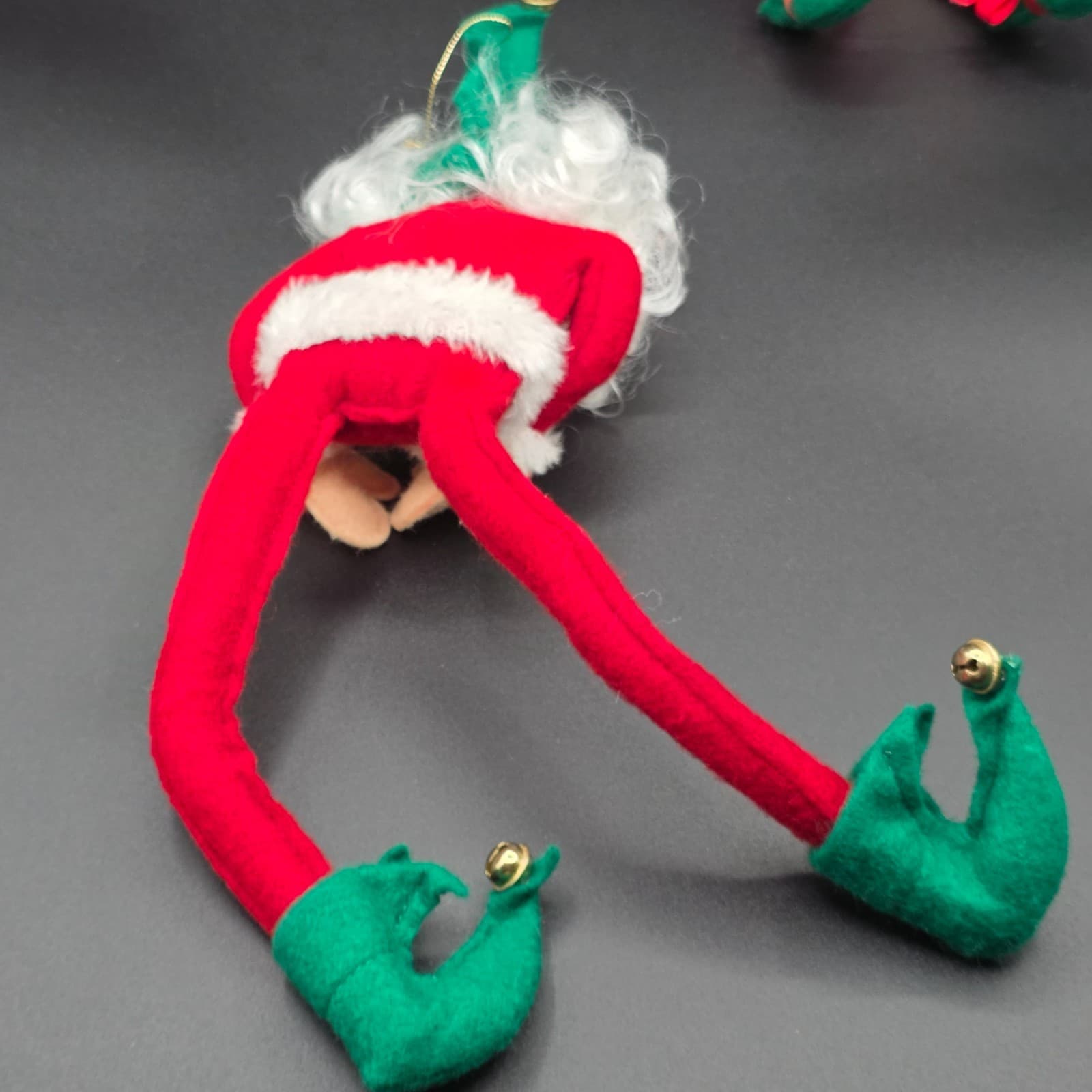 Vintage 2 Felt Bendable Long Leg Santa Claus Elf Shelf Sitter 13" & 8" Long - Thumbnail 6