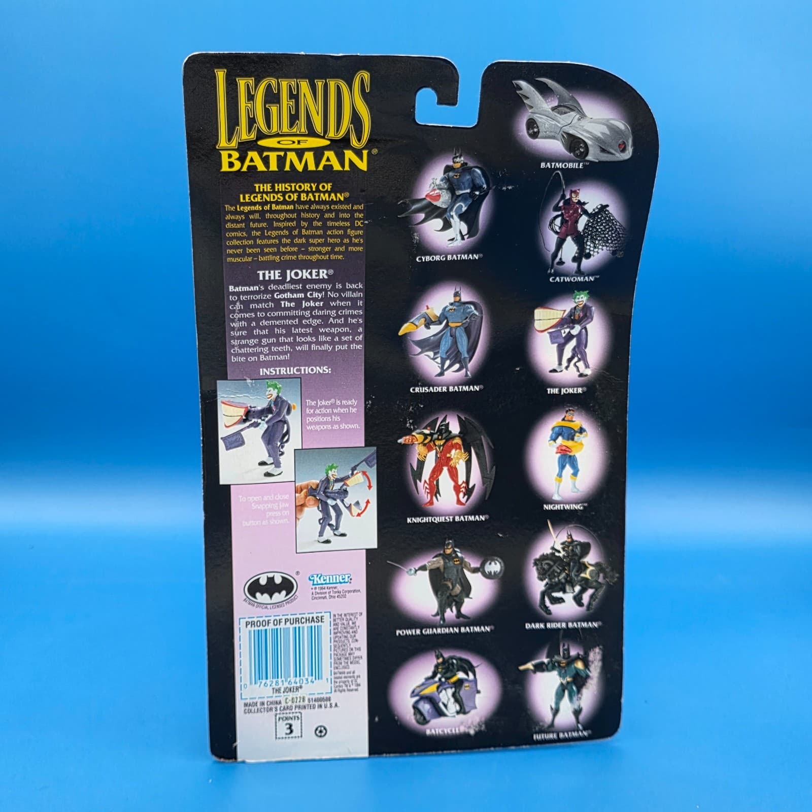 Legends of Batman The Joker Figure w/ Snapping Jaw Collector's Card 1994 Kenner - Thumbnail 5