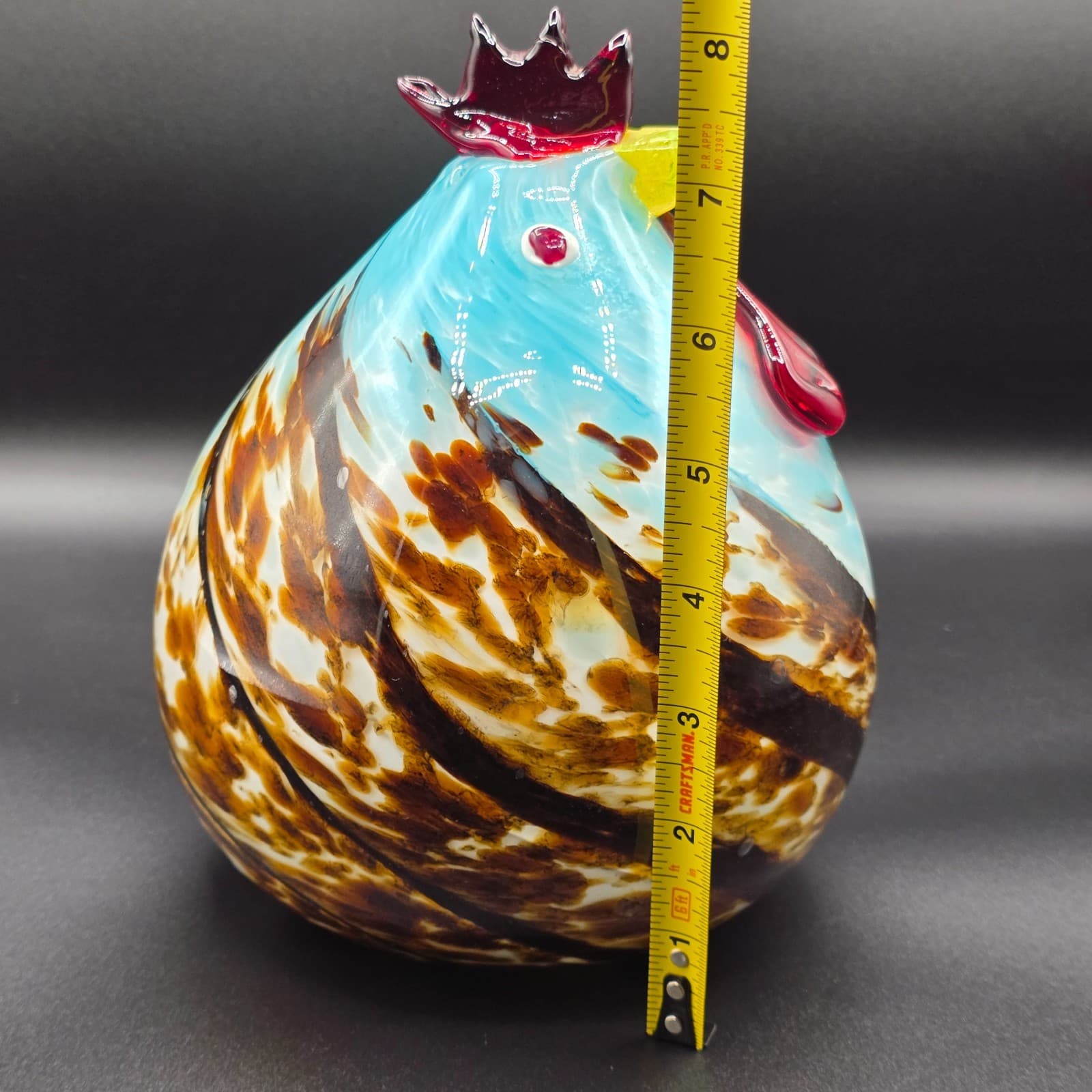 VINTAGE MURANO Style Studio Art Glass Rooster Sculpture Multicolored Swirls 8.5” - Thumbnail 8