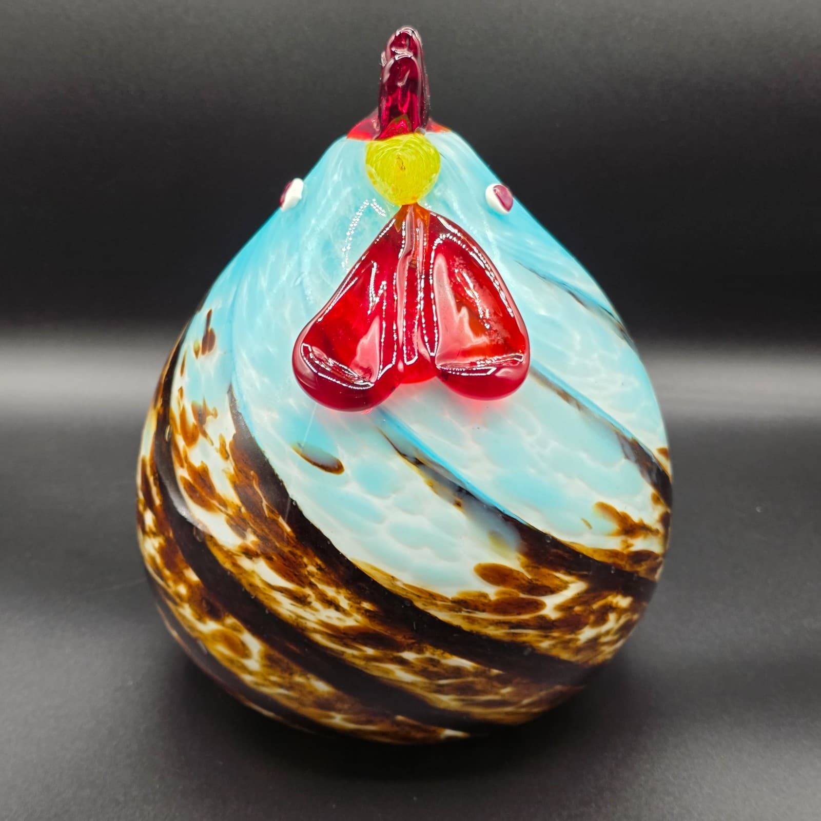 VINTAGE MURANO Style Studio Art Glass Rooster Sculpture Multicolored Swirls 8.5” - Thumbnail 3