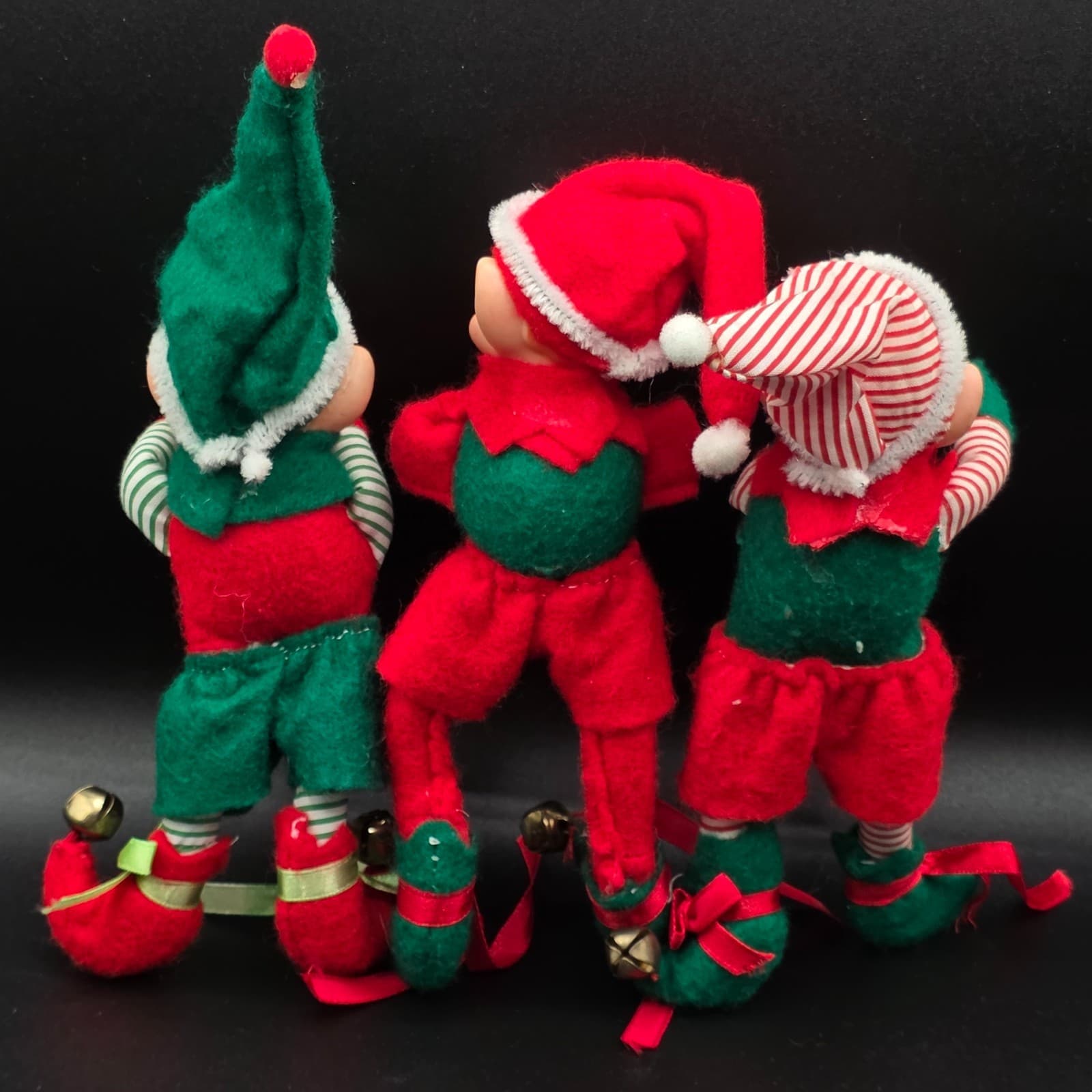 Set of 3 Vintage Christmas Pixie Elf Bendable with Jingle Bells 7" - Thumbnail 5