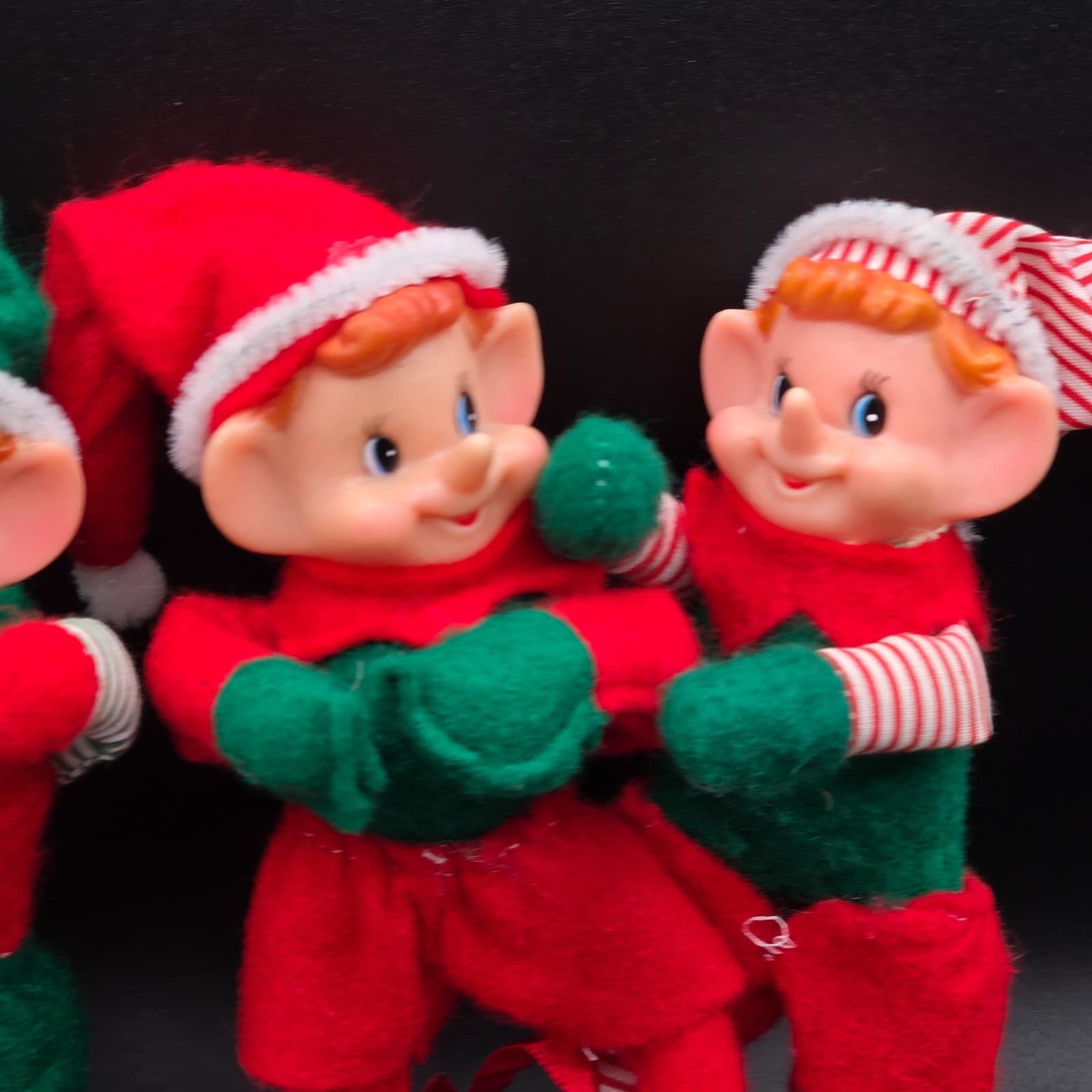 Set of 3 Vintage Christmas Pixie Elf Bendable with Jingle Bells 7" - Thumbnail 4