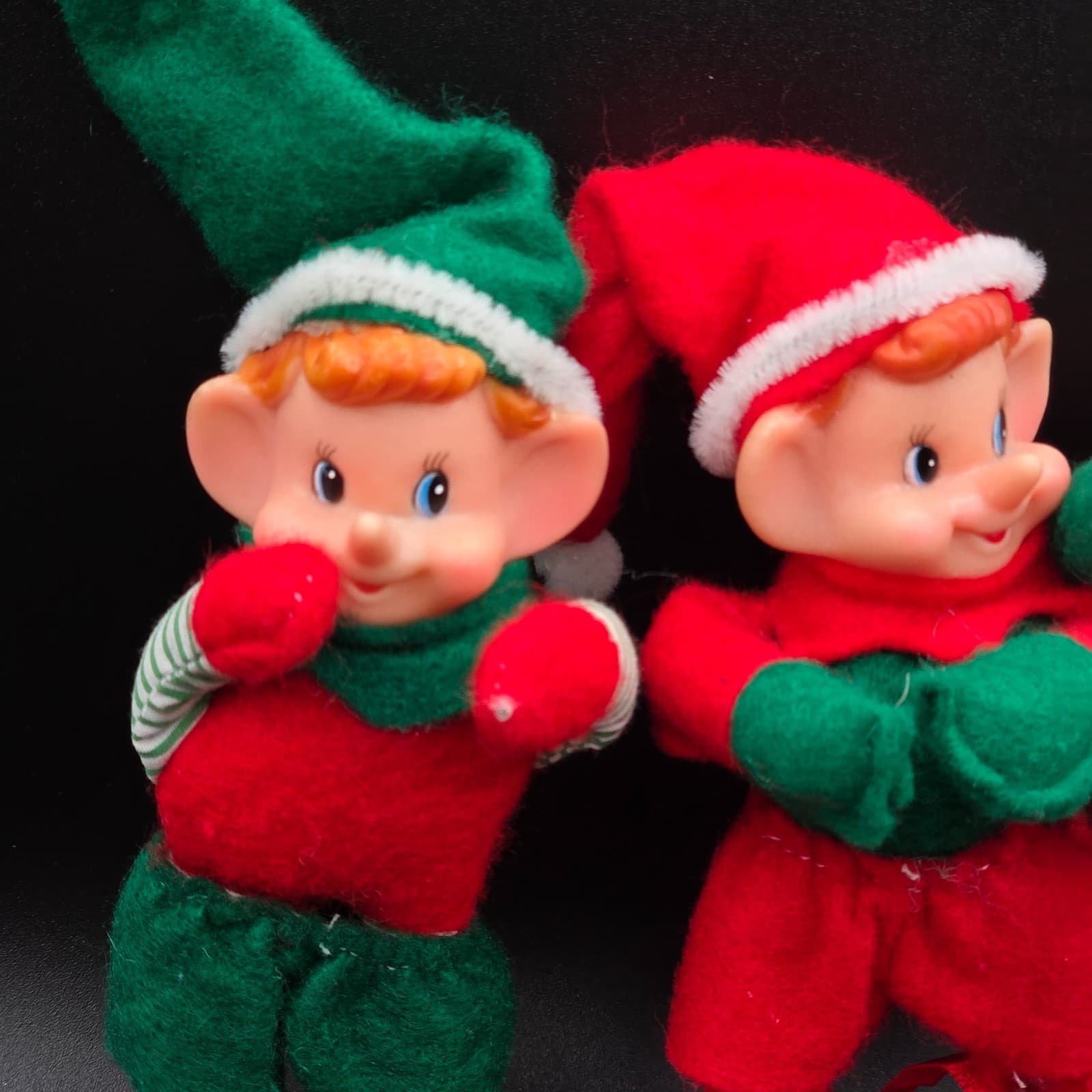 Set of 3 Vintage Christmas Pixie Elf Bendable with Jingle Bells 7" - Thumbnail 3