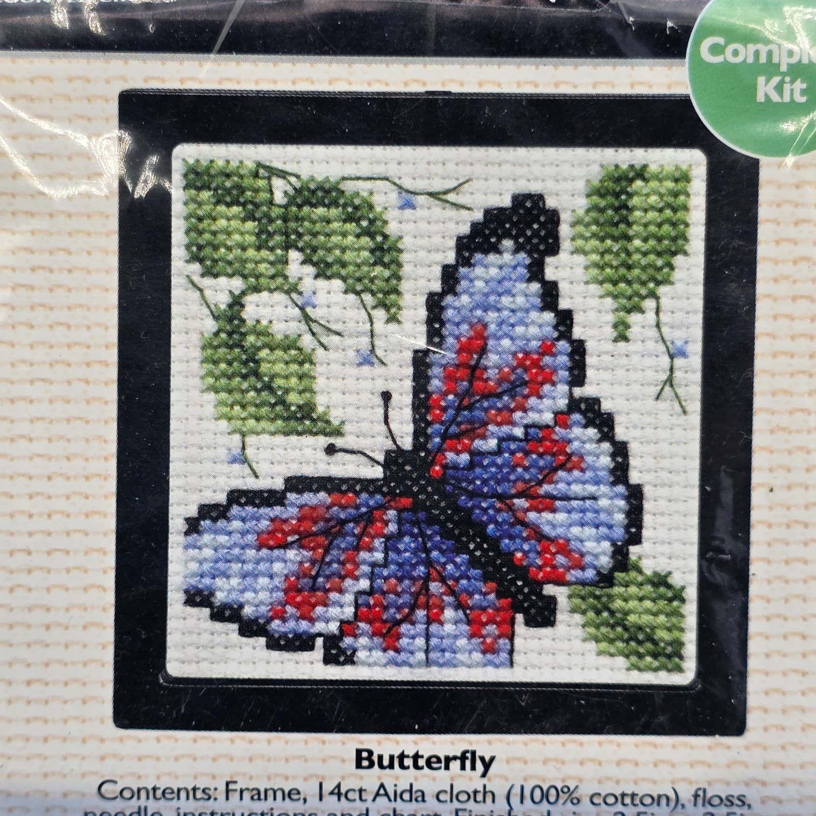 VINTAGE Plaid Bucilla Counted Cross Stitch Kit Butterfly 2.5"x2.5" WM45678 - Thumbnail 2