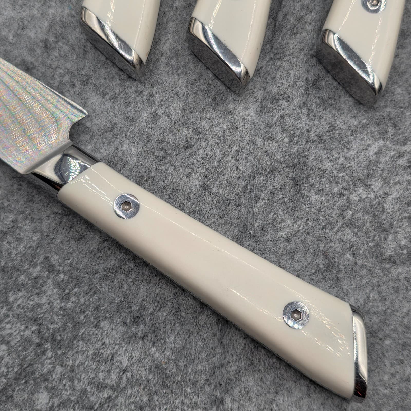 Schmidt Bros 6 4.5" Serrated Steak Knives German Stainless Steel White Handle - Thumbnail 2