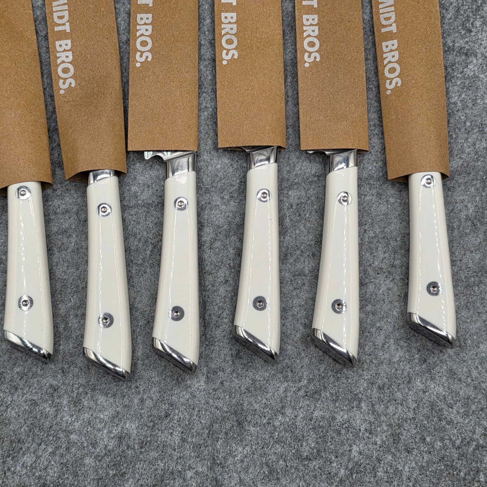 Schmidt Bros 6 4.5" Serrated Steak Knives German Stainless Steel White Handle - Thumbnail 6