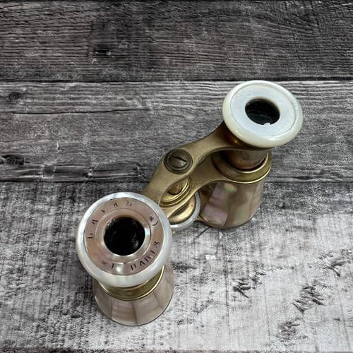 Antique Laval Paris Opera Glasses Binoculars Brass And Mother of Pearl - Thumbnail 9