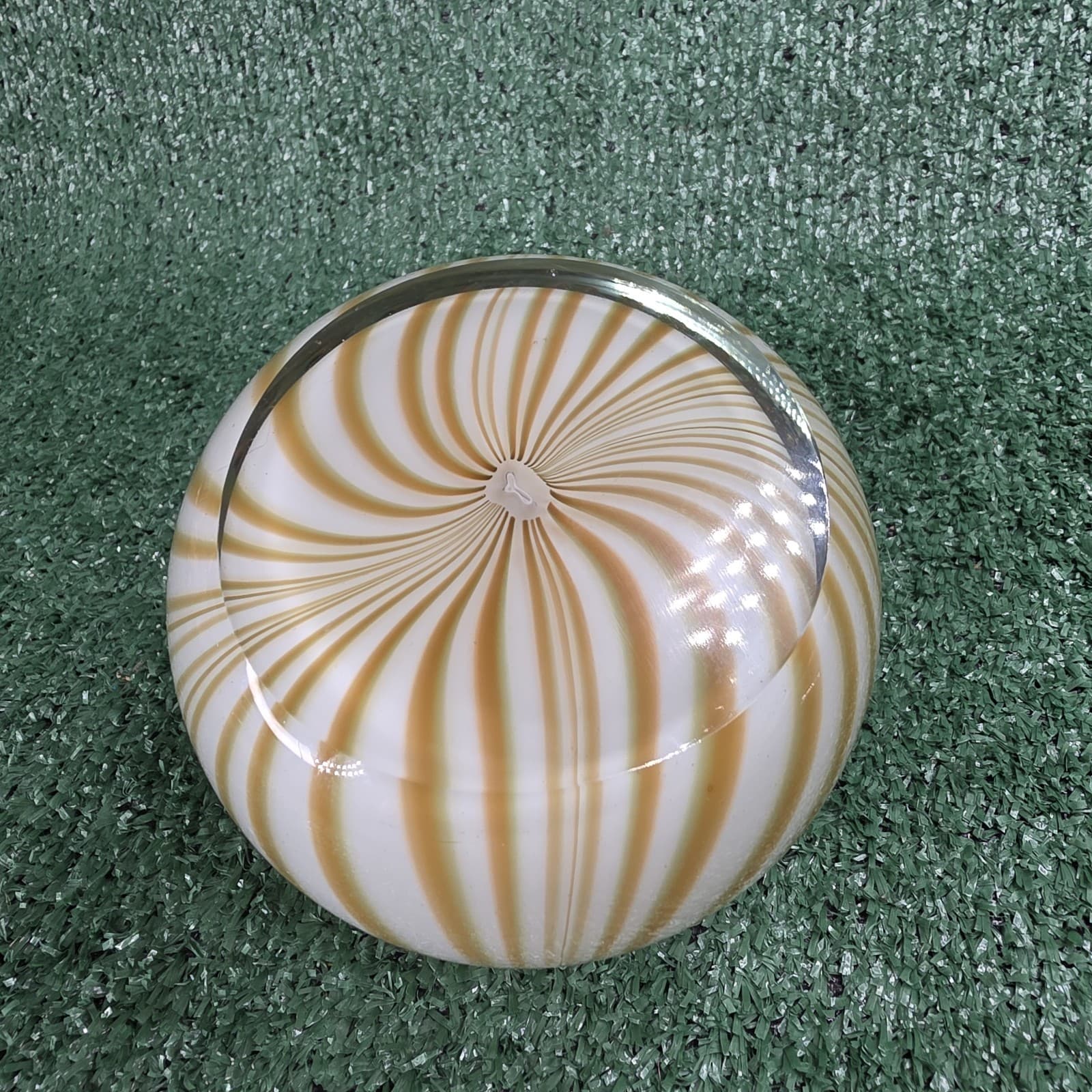 Vintage 4" Glass Paperweight Studio Large Green White Orange Swirl Made Romania - Thumbnail 5