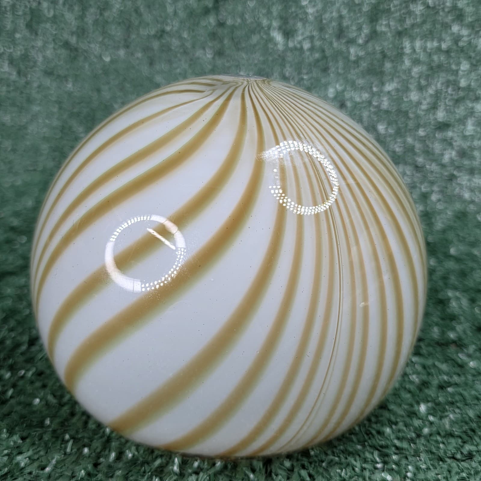 Vintage 4" Glass Paperweight Studio Large Green White Orange Swirl Made Romania - Thumbnail 2