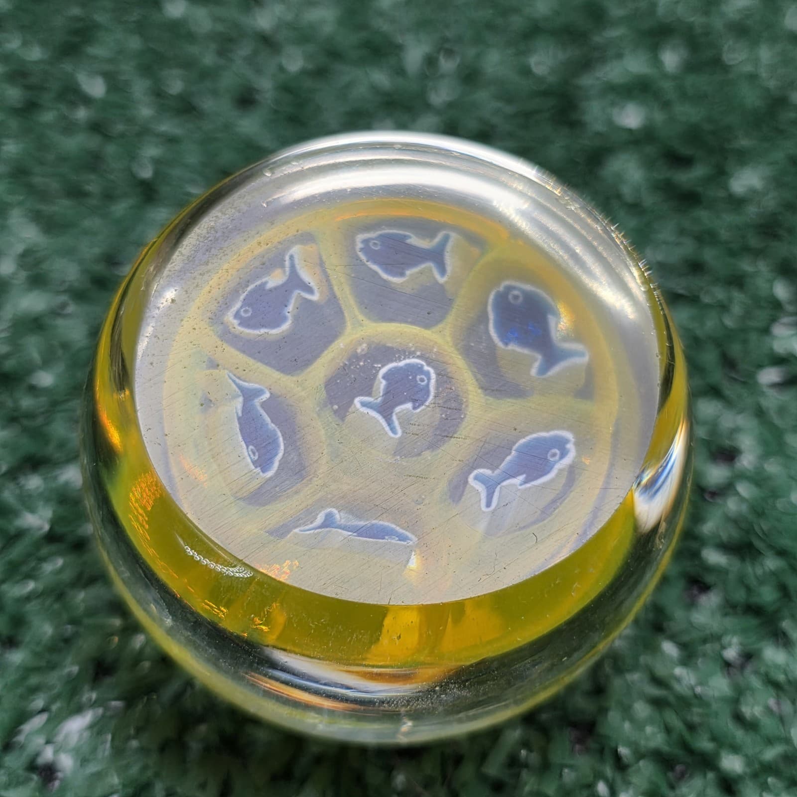 Vintage Murano Yellow Blue House Of Goebel Fish Paperweight 1.5" Tall RARE - Thumbnail 6