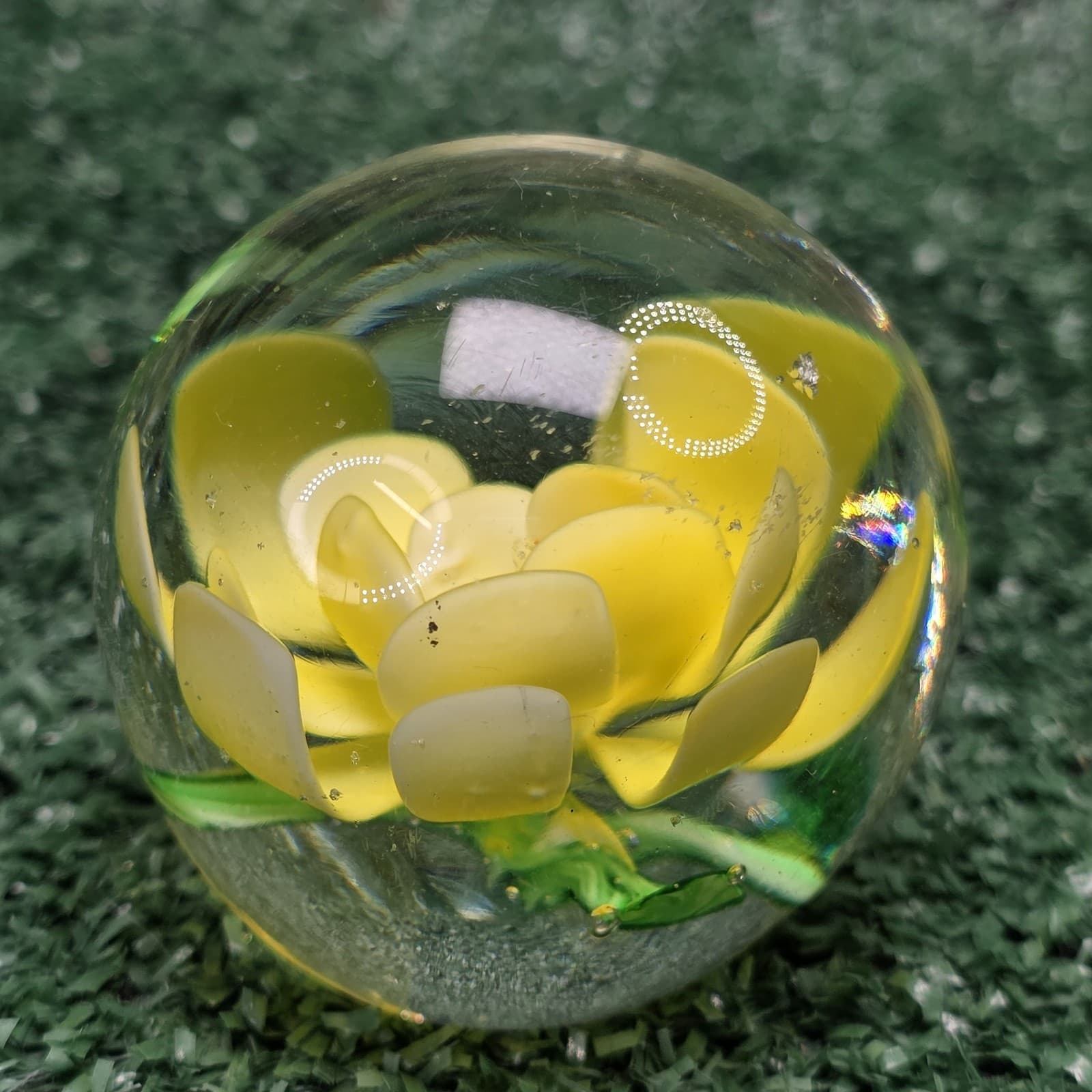 Vintage Murano Style Glass Hand Blown Paperweights Yellow Floral 2" Tall - Thumbnail 3