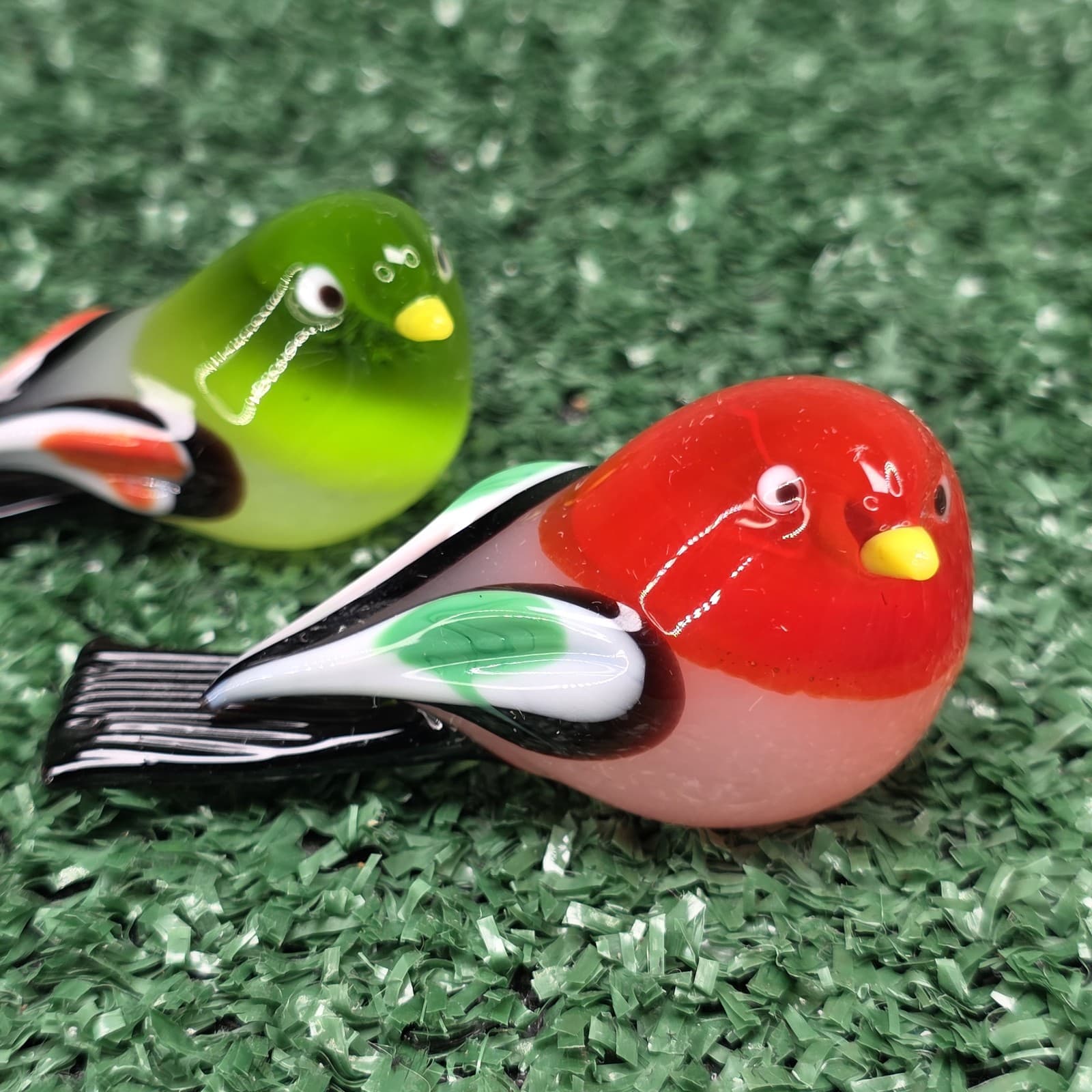 Murano Glass Baby Bird Lot of 3 Red and Green Birds - Thumbnail 3