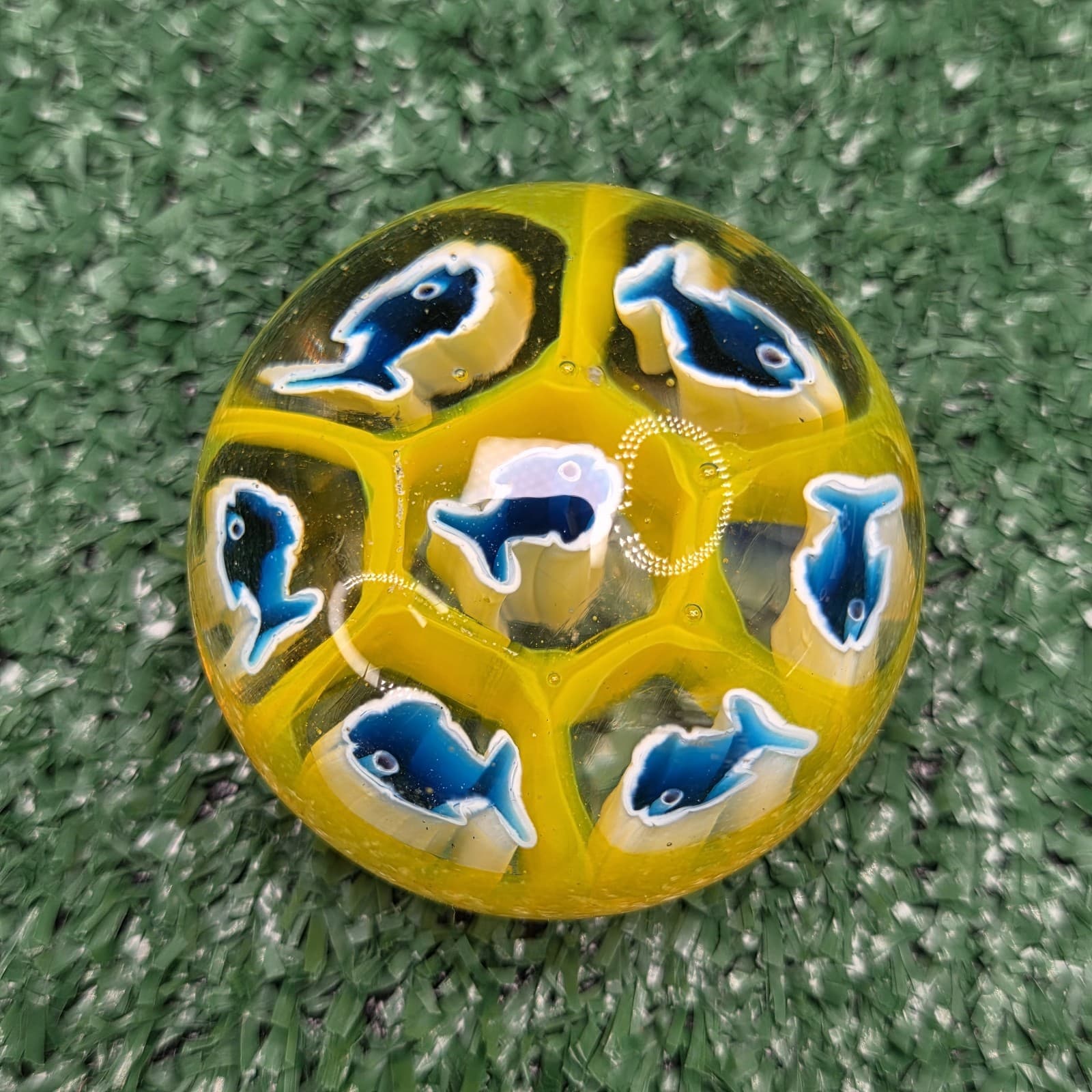 Vintage Murano Yellow Blue House Of Goebel Fish Paperweight 1.5" Tall RARE - Thumbnail 2