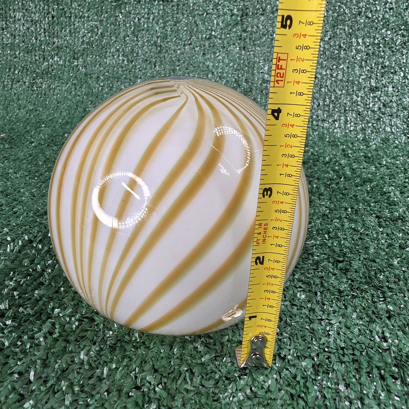 Vintage 4" Glass Paperweight Studio Large Green White Orange Swirl Made Romania - Thumbnail 6