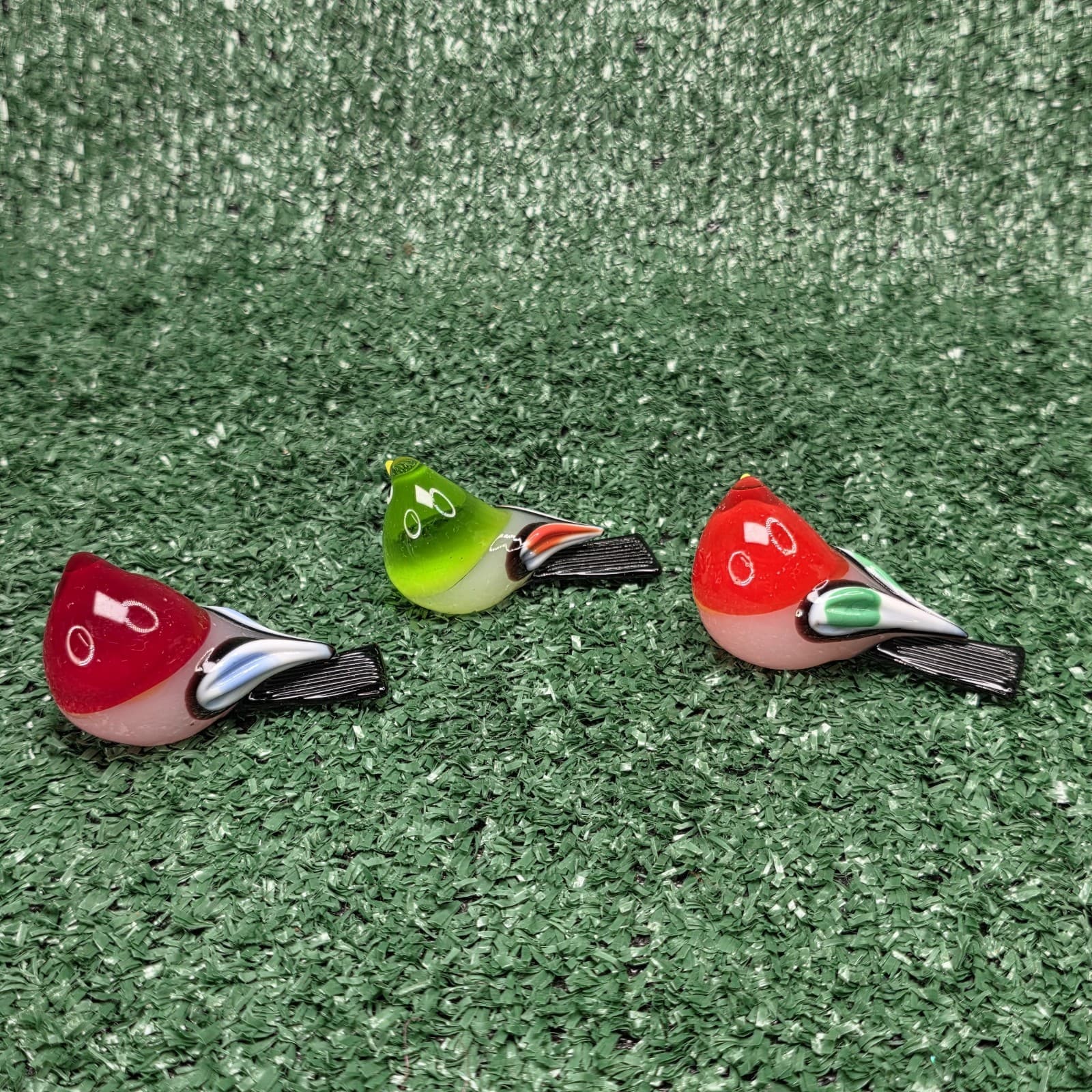 Murano Glass Baby Bird Lot of 3 Red and Green Birds - Thumbnail 5