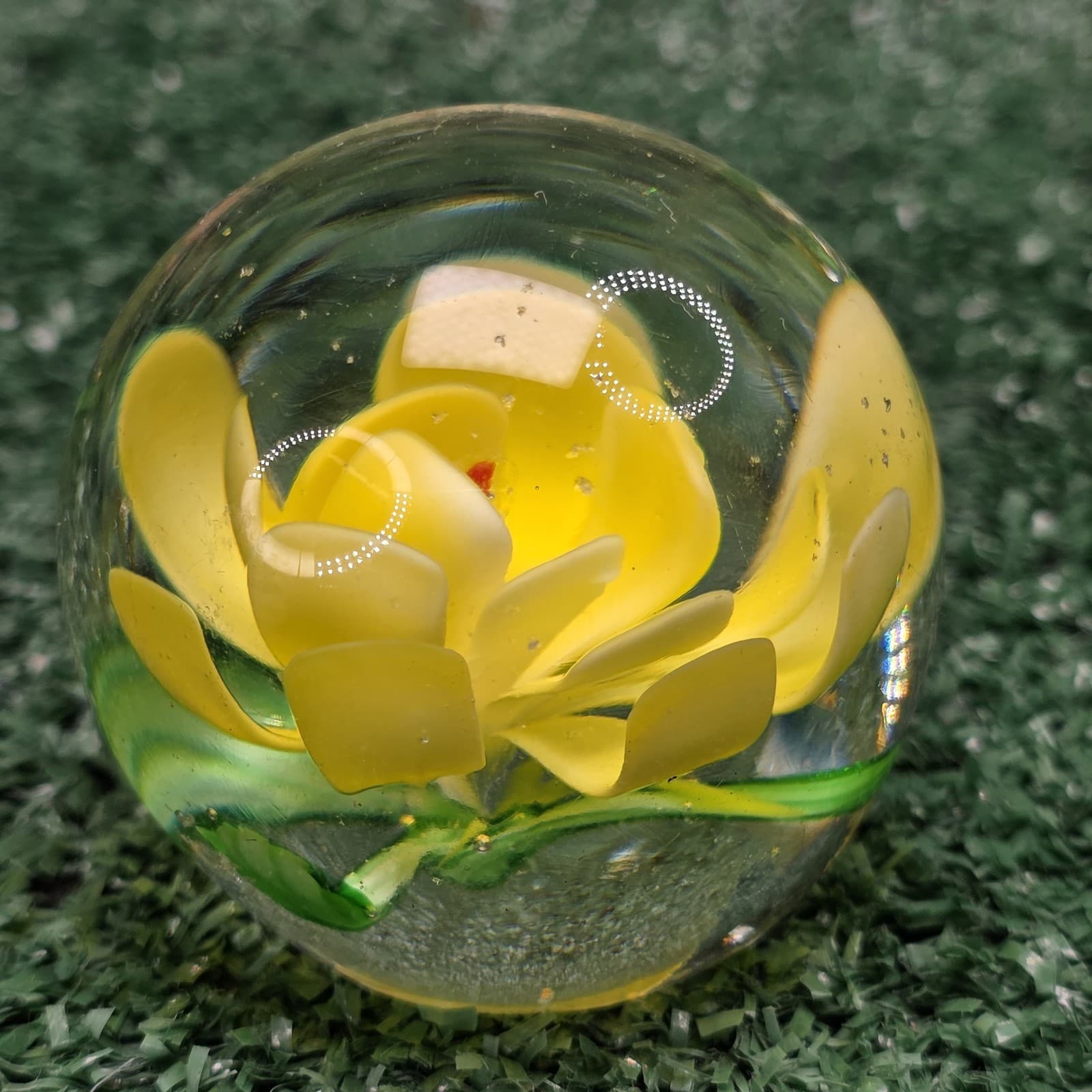 Vintage Murano Style Glass Hand Blown Paperweights Yellow Floral 2" Tall - Thumbnail 5