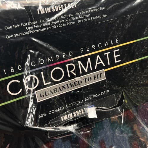 VTG Colormate 180 Thread Count Twin Sheet Set Flat Fitted Sheet & Pillowcase - Thumbnail 3