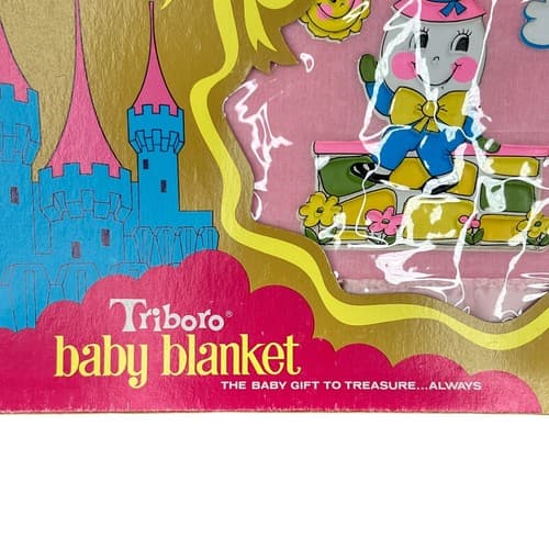 Vintage 80s Triboro Baby Blanket Humpty Dumpty Pink 36 x 50" Satin Binding Trim - Thumbnail 2
