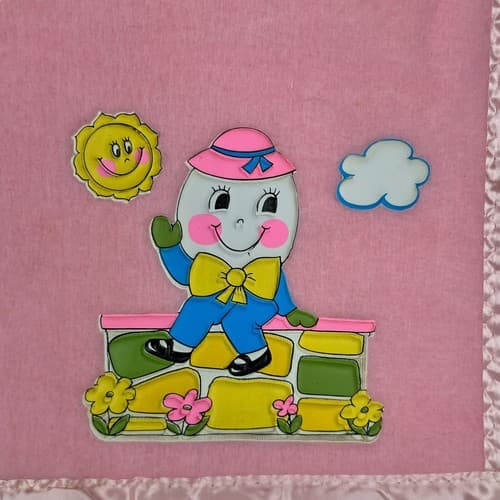 Vintage 80s Triboro Baby Blanket Humpty Dumpty Pink 36 x 50" Satin Binding Trim - Thumbnail 5