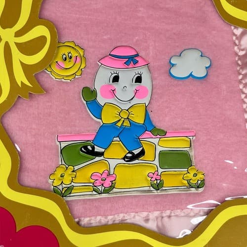 Vintage 80s Triboro Baby Blanket Humpty Dumpty Pink 36 x 50" Satin Binding Trim - Thumbnail 3