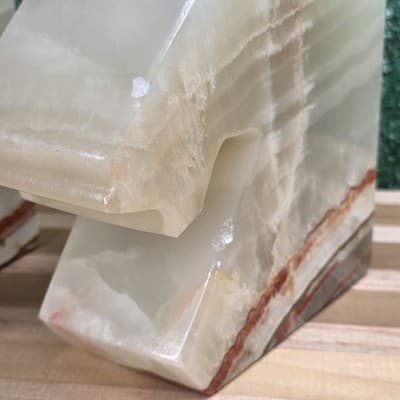 Vintage Heavy Bookends 7” Horse Head Onyx Alabaster Stone Carved Trojan Knight - Thumbnail 6