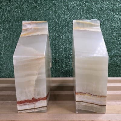 Vintage Heavy Bookends 7” Horse Head Onyx Alabaster Stone Carved Trojan Knight - Thumbnail 2