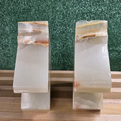 Vintage Heavy Bookends 7” Horse Head Onyx Alabaster Stone Carved Trojan Knight - Thumbnail 5