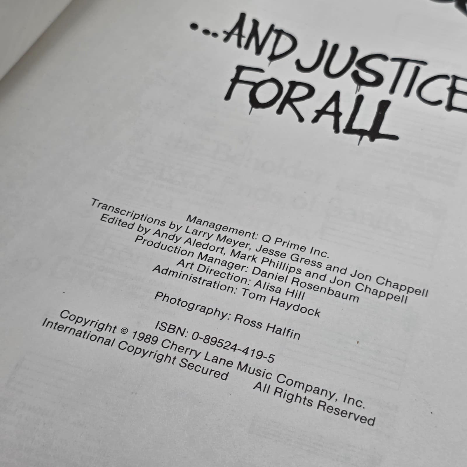 Metallica ...And Justice for All 1989 Songbook No Poster Guitar Vocal Tablature - Thumbnail 3