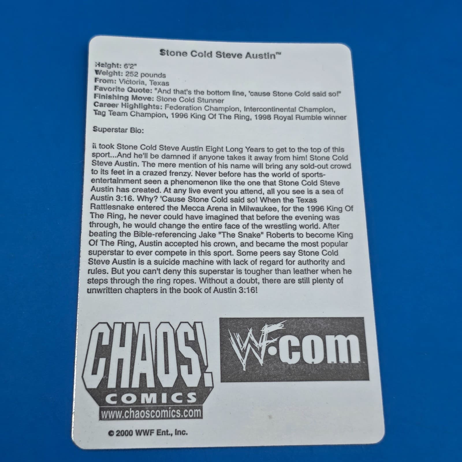 2000 World Wrestling Federation, Inc Stone Cold Steve Austin Vending Sticker - Thumbnail 2