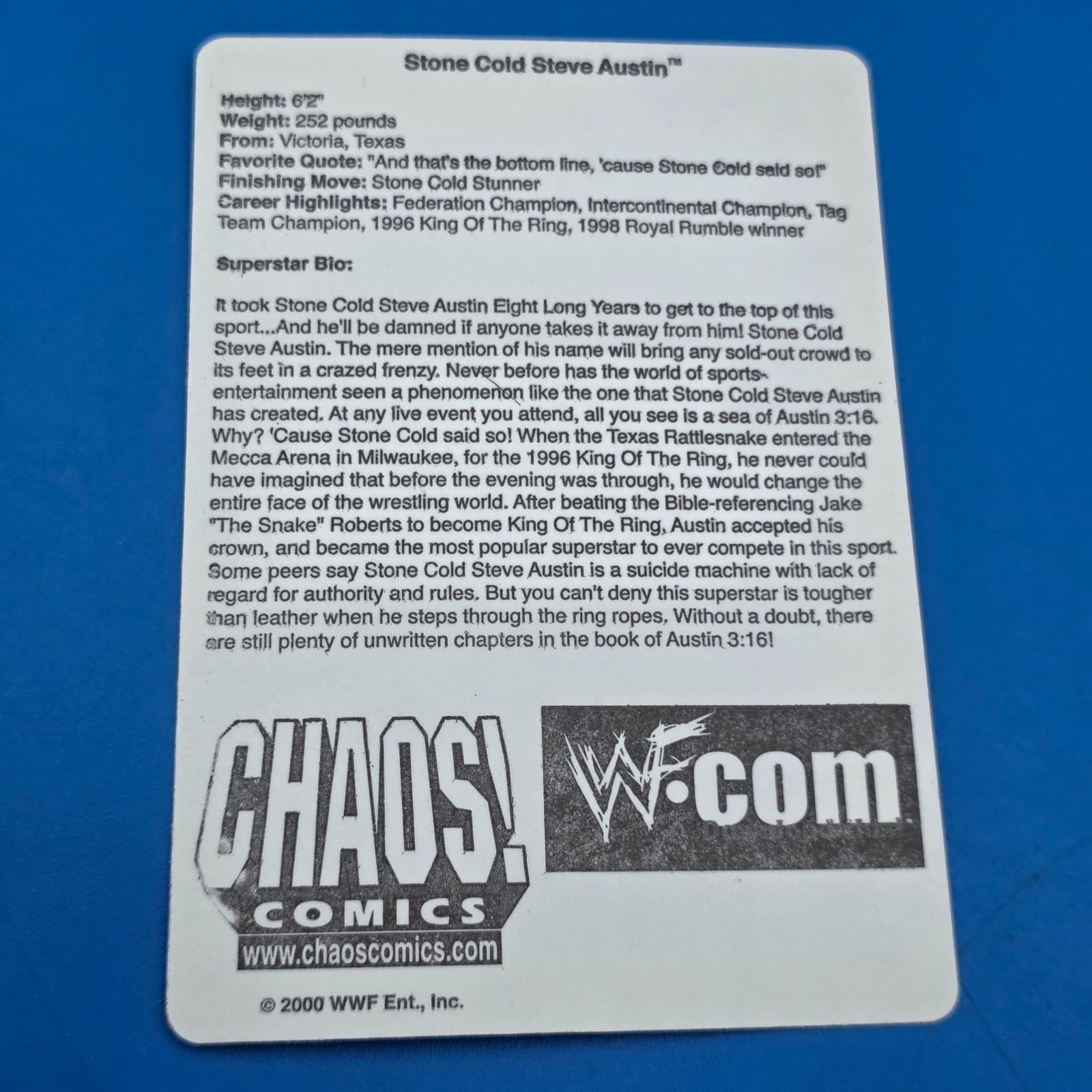2000 WWF WWE WRESTLING STONE COLD STEVE AUSTIN VENDING STICKER W/Cardboard - Thumbnail 3