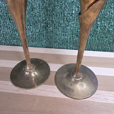 2 Vintage 9.25" Brass Toasting Champagne Flute Stemmed Goblet - Thumbnail 5