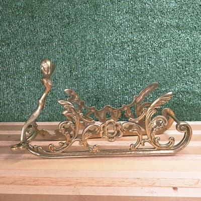 Vintage Brass Wine Bottle Holder Sleigh Frame Only 12.5 Inch Sled - Thumbnail 5