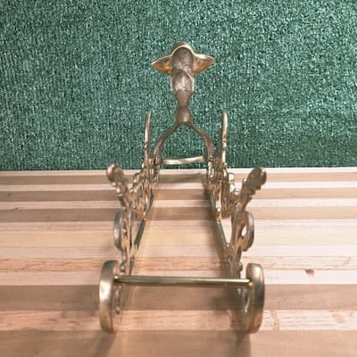 Vintage Brass Wine Bottle Holder Sleigh Frame Only 12.5 Inch Sled - Thumbnail 7
