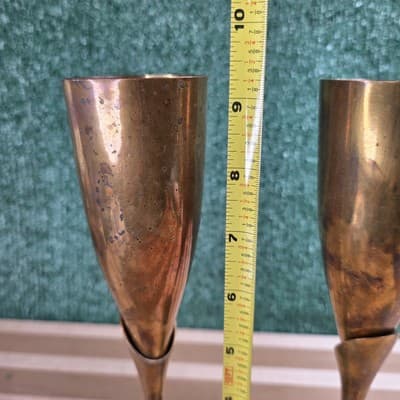 2 Vintage 9.25" Brass Toasting Champagne Flute Stemmed Goblet - Thumbnail 8