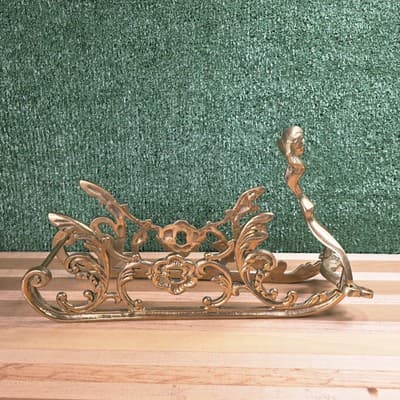 Vintage Brass Wine Bottle Holder Sleigh Frame Only 12.5 Inch Sled - Thumbnail 6