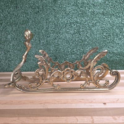 Vintage Brass Wine Bottle Holder Sleigh Frame Only 12.5 Inch Sled - Thumbnail 2