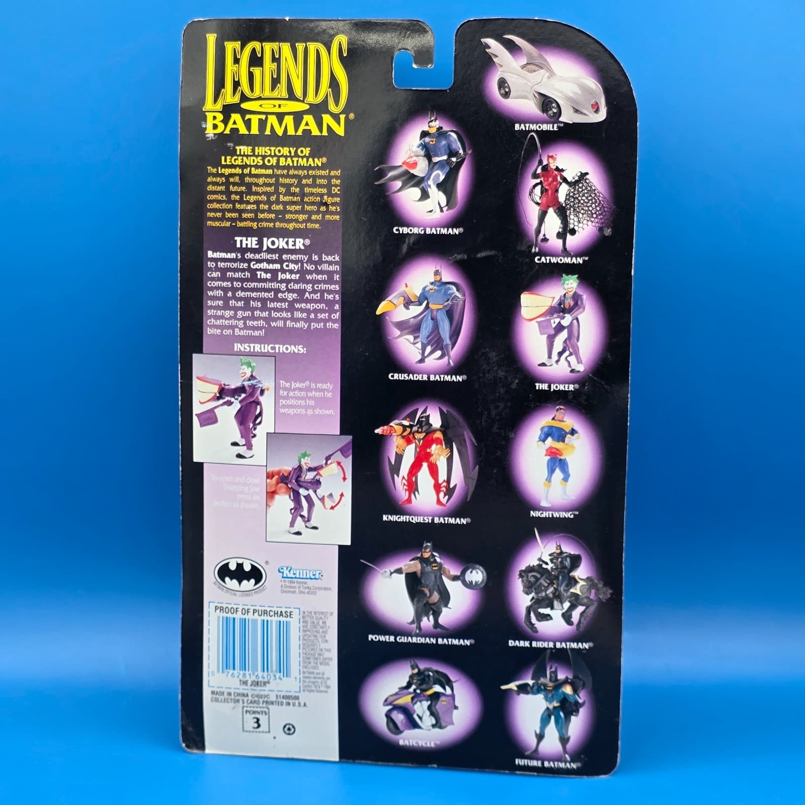 Legends of Batman The Joker Figure w/ Snapping Jaw Collector's Card 1994 Kenner - Thumbnail 5