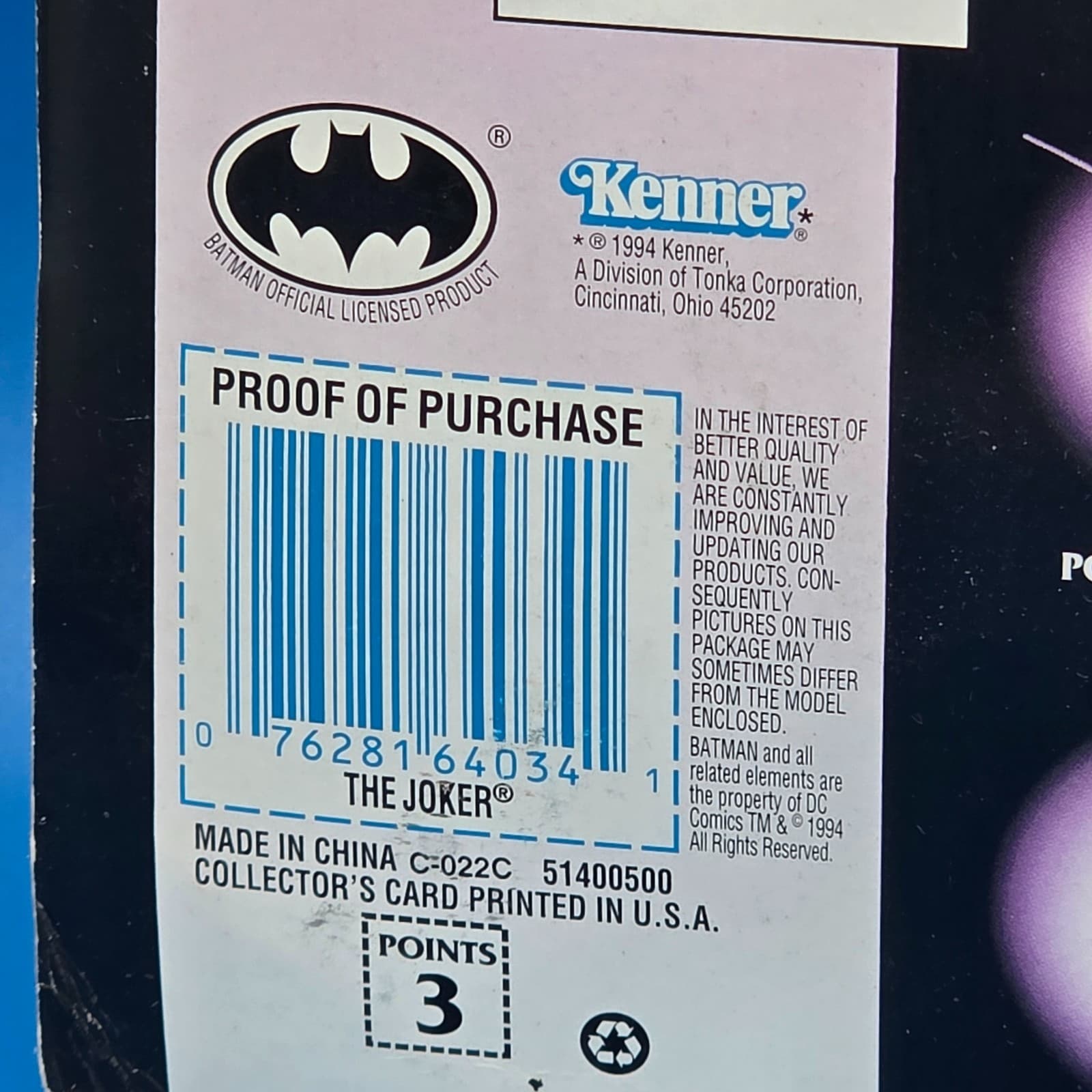 Legends of Batman The Joker Figure w/ Snapping Jaw Collector's Card 1994 Kenner - Thumbnail 4