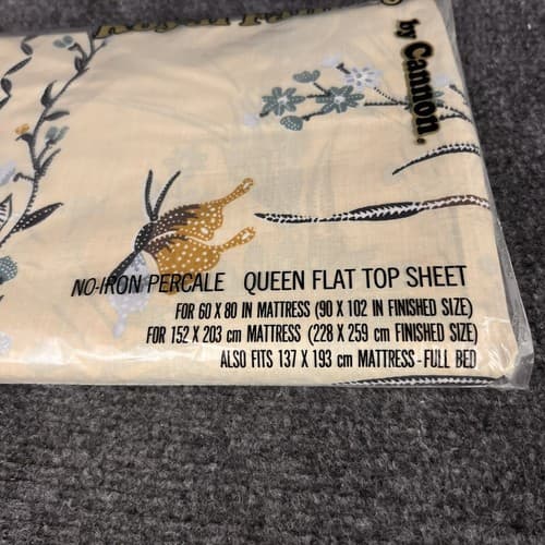 VTG ROYAL FAMILY BY CANNON SUN FLOWER FLORAL QUEEN FLAT TOP SHEET & PILLOW CASE - Thumbnail 4